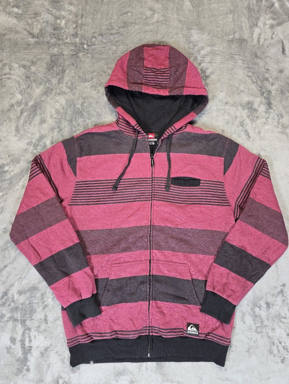 Vintage Y2K Quicksilver Thermal Full Zip Hoodie Size Large Purple Black Striped